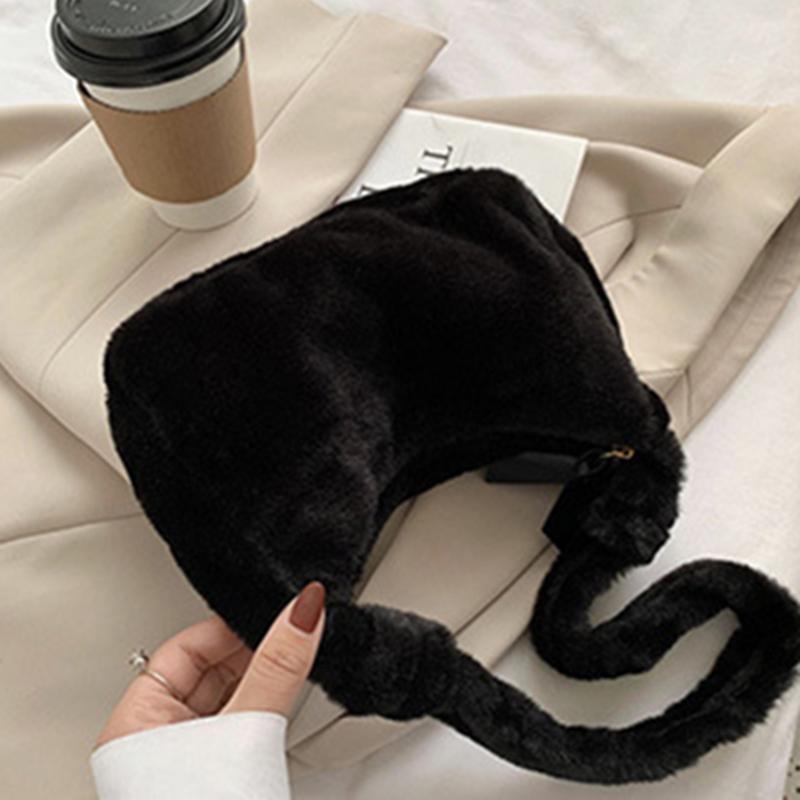 Модная однотонная сумка на плечо для подмышек, женская плюшевая мягкая пушистая меховая зимняя сумка-бродяга