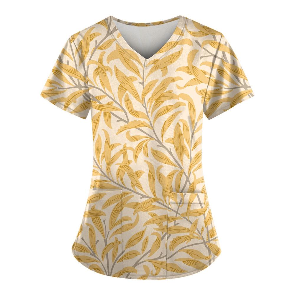 Женская футболка с принтом ивы, V-образный вырез, униформа медсестры, удобная женская футболка с коротким рукавом