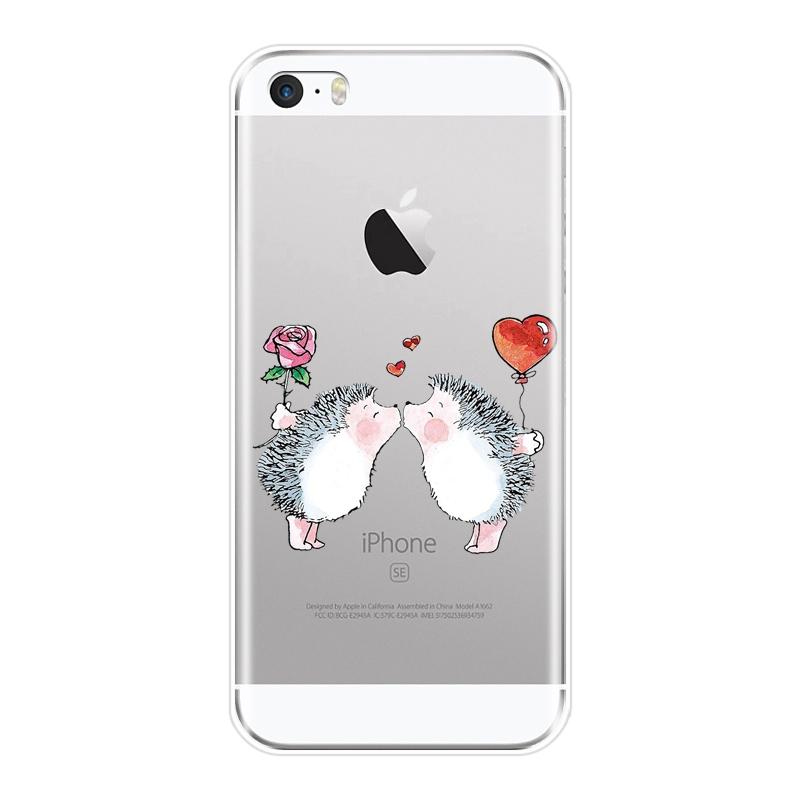 Задняя крышка из ТПУ для Apple iPhone 4 4S 5 5C 5S SE Kawaii Hedgehog Heart Love, милый цветок, мягкий силиконовый чехол для телефона iPhone 4 5 S