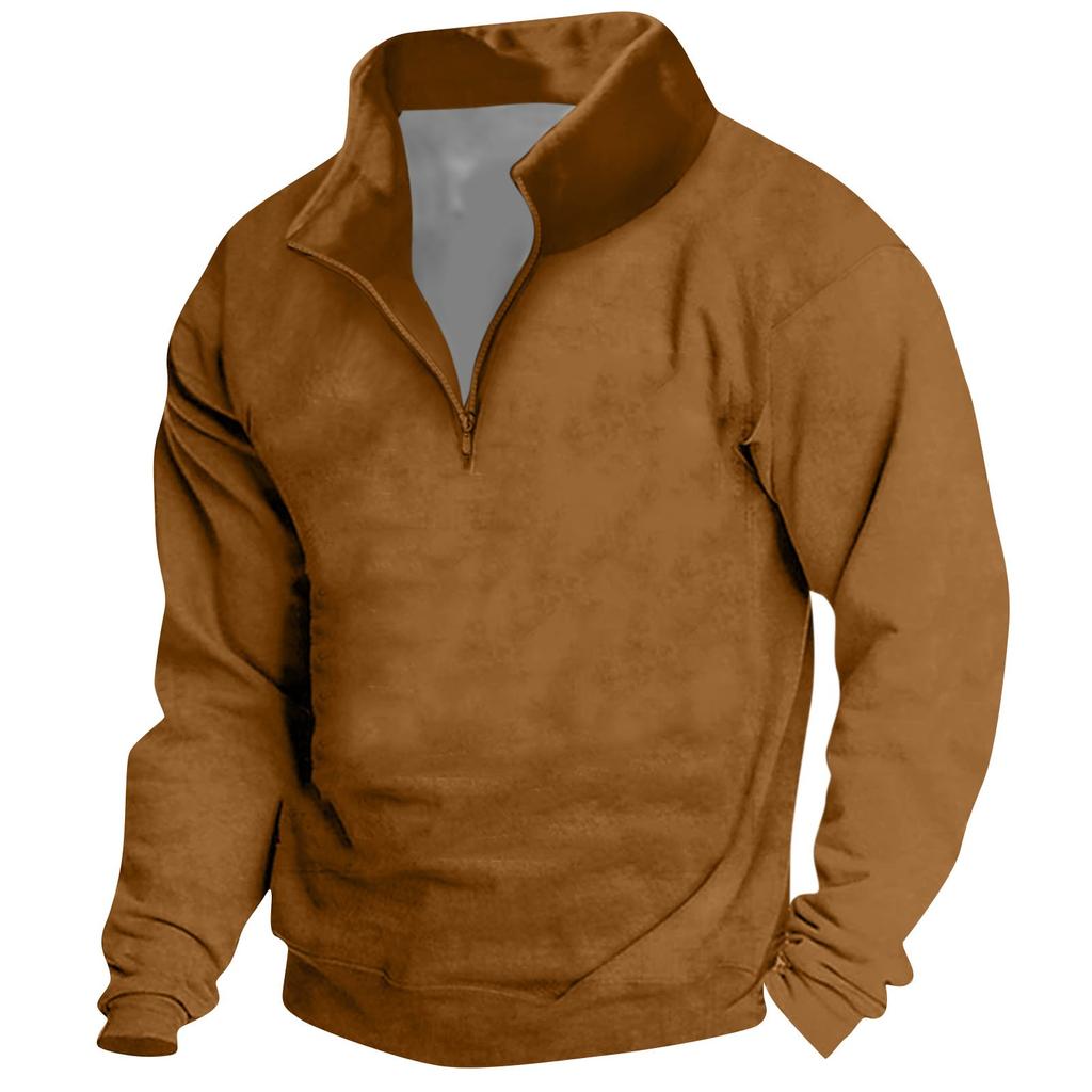 Мужской винтажный спортивный свитер с длинным рукавом и высоким воротником на молнии до половины