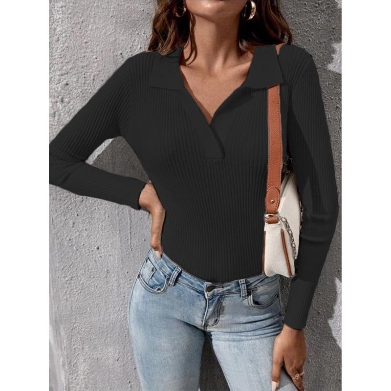 Осень-зима женский трикотаж с длинным рукавом и лацканами вязаный свитер сексуальный тонкий повседневный пуловер топы