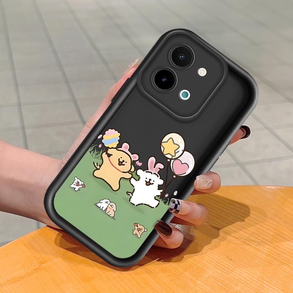 Для Huawei P50 Pro P40 Lite Honor 8X 9X X9 Tecno Spark Go Infinix Smart 8 Vivo V29 V30 Y02 Y16 мягкий силиконовый квадратный чехол для телефона с изображением мультяшных собак и воздушных шаров