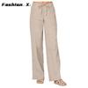 Женские длинные льняные повседневные свободные широкие брюки большого размера с эластичной резинкой на талии женские
