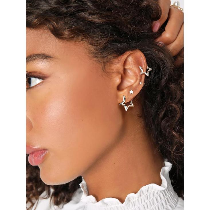 FindChic Hypoallergenic Small Star/Heart/Spike/Square Huggie Earrings for Women 14K Gold/Platinum Plated Cute Hoop Earrings Jewelry Gift for Her,