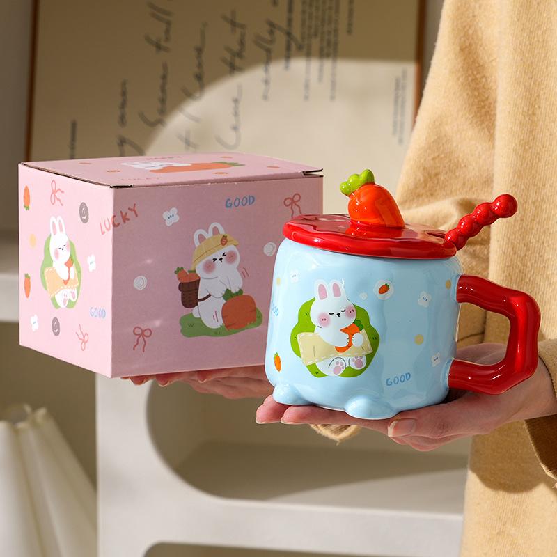 Высококачественный кролик с крышкой для дома, милая офисная чашка для завтрака, подарочная коробка, керамическая чашка