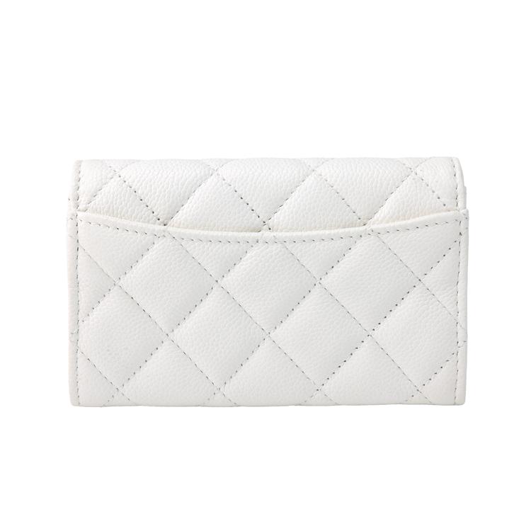 Chanel 24P Классический Стеганый Глянцевый Кожаный Держатель для карт с логотипом Double C Металл Серебристый Женские Аксессуары Белый AP0214-B15532-10601
