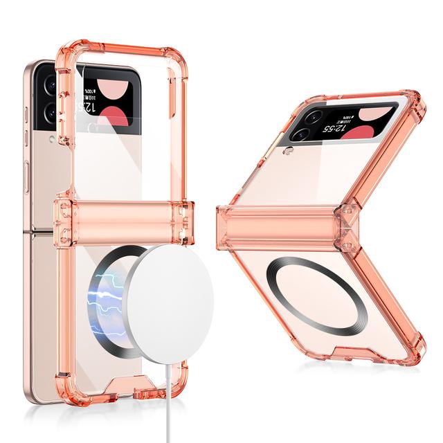 Для Samsung Galaxy Z Flip 4 Magsafe Магнитный чехол для беспроводной зарядки Красочный прозрачный складной шарнир Противоударный жесткий чехол