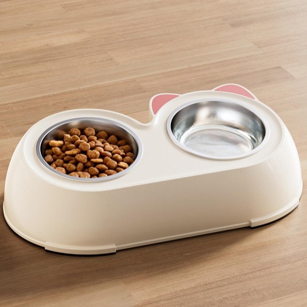 Plastic Cat Food Water Bowls Stainless Steel Pet Water Feeder Practical Pet Double Bowls Pet Food