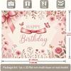 2D Butterfly Floral Happy Birthday Backdrop Soft Pink Bow Background for Women Birthday Party Photo Booth