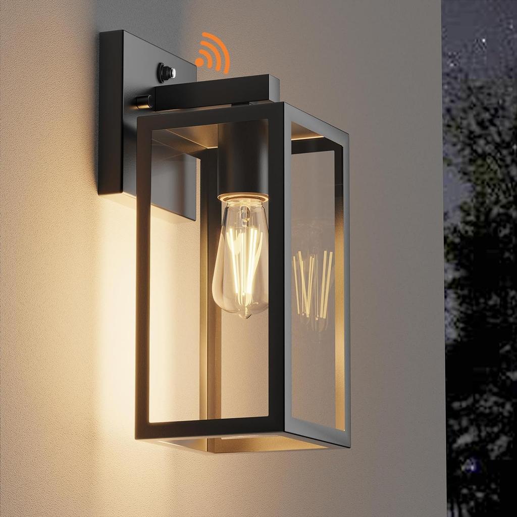 Outdoor Porch Wall Light, Waterproof Lantern with Frame and Clear Glass Shade, Modern Wall Light for Patio Entrance Corridor