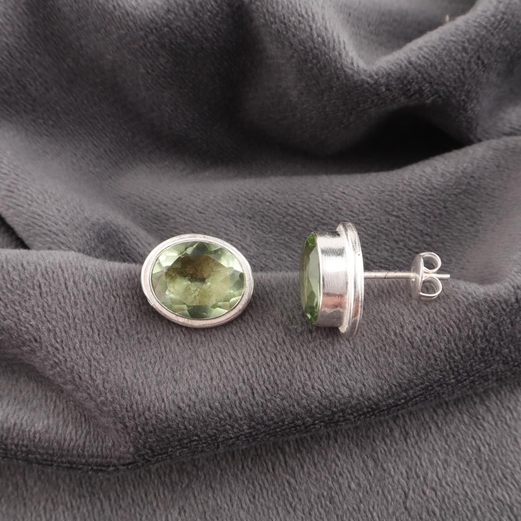 Green Amethyst Gemstone Earrings, 925 Solid Sterling Silver Earrings, Handmade Everyday Jewelry, Gift For Mother