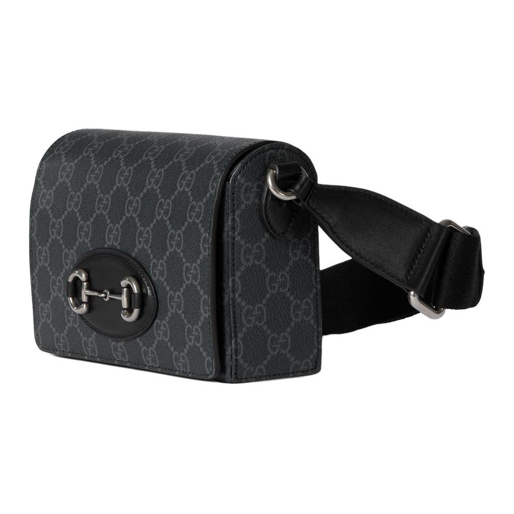 Gucci Черная сумка через плечо из канвы GG Supreme с пряжкой-уздечкой, серебряная фурнитура, отделка кожей, женская, для повседневного использования, деловых поездок 855566-FAFJB-1000