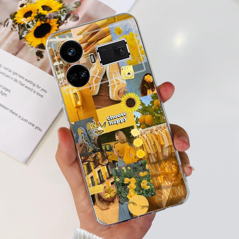 For Realme GT5 Case Clear Silicone Soft TPU Cover For OPPO Realme GT 5 RealmeGT5 Cases Flower Marble Jelly Bumper Coques