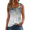 Women's Pleated Square Collar Sleeveless Vest Print T-shirt
