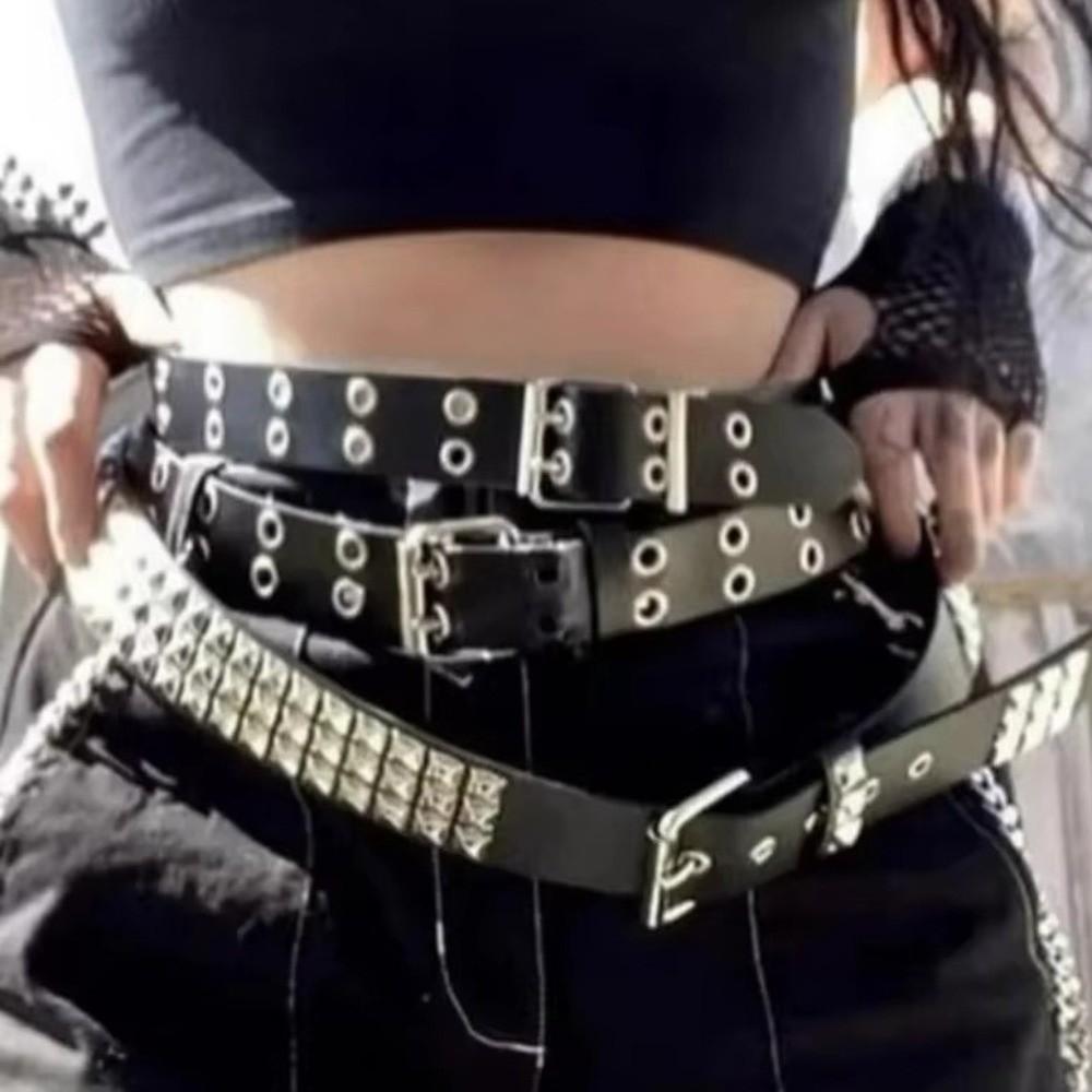 PU Leather Metal Gothic Waistband Stainless Steel Buckle Y2K Pyramid Belt New Punk Rivet Belt Rock