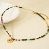 Ins Bohemian retro natural stone beaded necklace women's stainless steel plated 18k eye pendant design