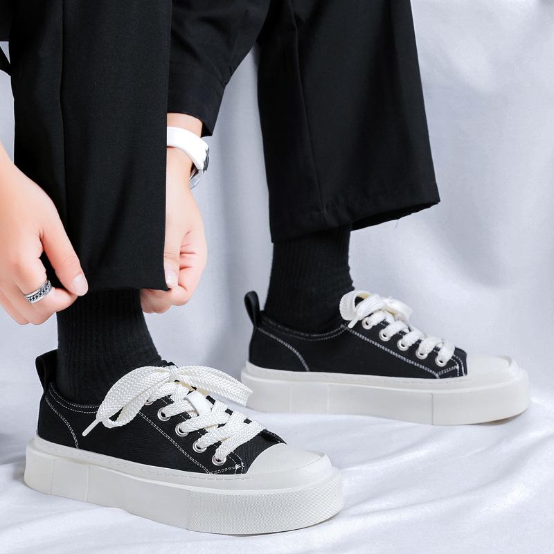 Мужские туфли в стиле колледжа, новые, нишевые, парусиновые, мужские туфли, на платформе, низкие, одинарные, на шнуровке, для занятий бордингом 44313-A