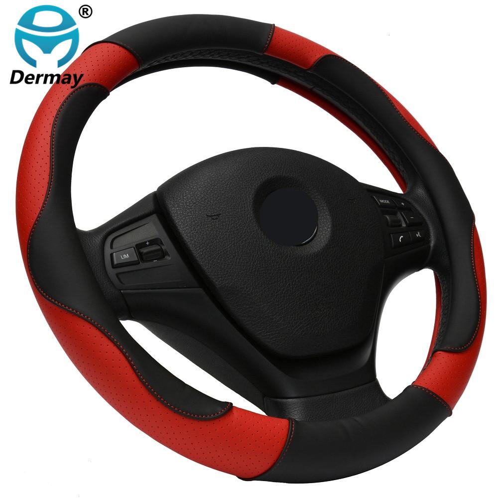 DERMAY PU Leather Car Steering Wheel Cover M size for LADA 14-15" Steering Wheel Free Shipping