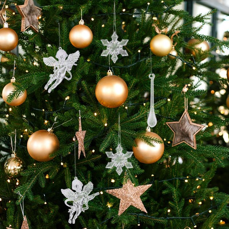 Clear Crystal Snowflake Icicle Pendants Acrylic Shiny DIY Christmas Tree Hanging Ornament Navidad New Year Party Home Decoration