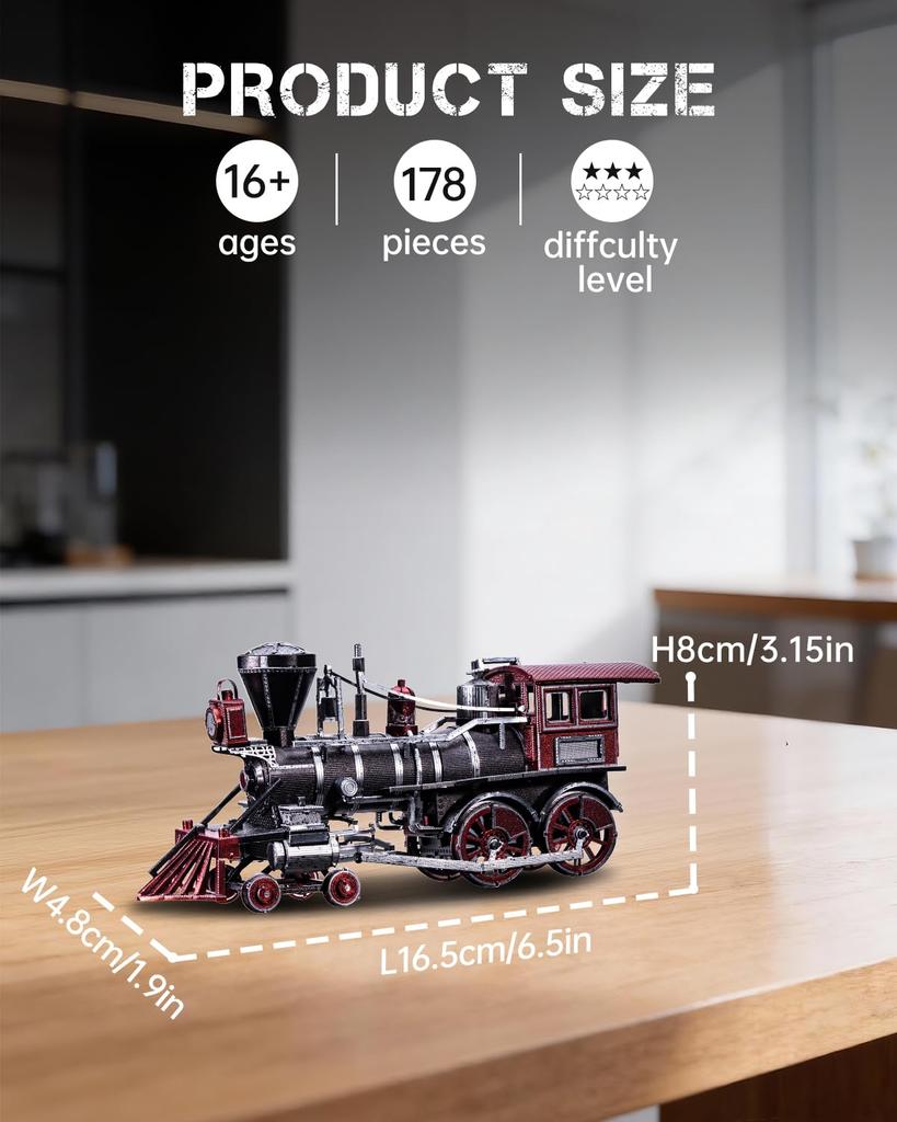 Piececool Metal 3D Steam Metallic Nano 178 Pieces Puzzle Leviathan-type Locomotive, Puzzle,