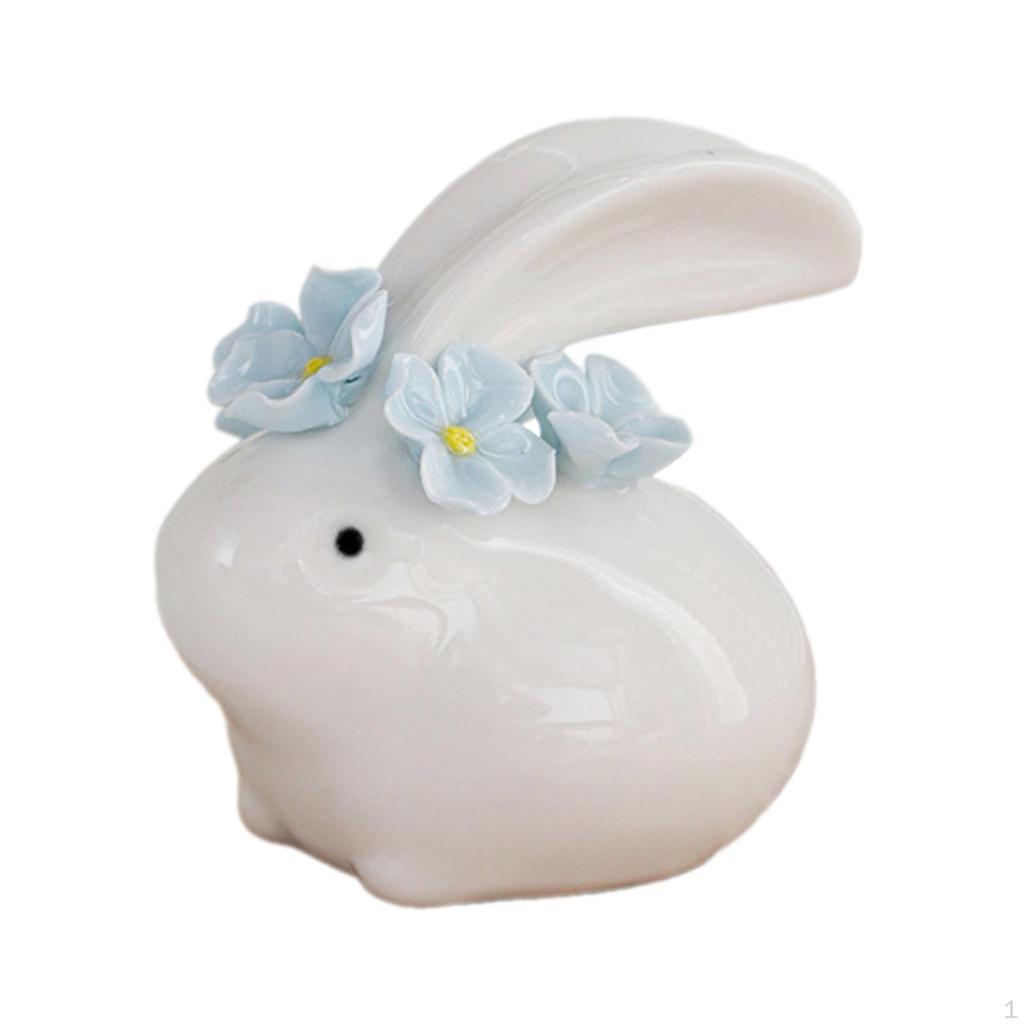Animal Statue Rabbit Sculpture Ceramic Collectible Bunny Figurine,Desktop Decoration for Living
