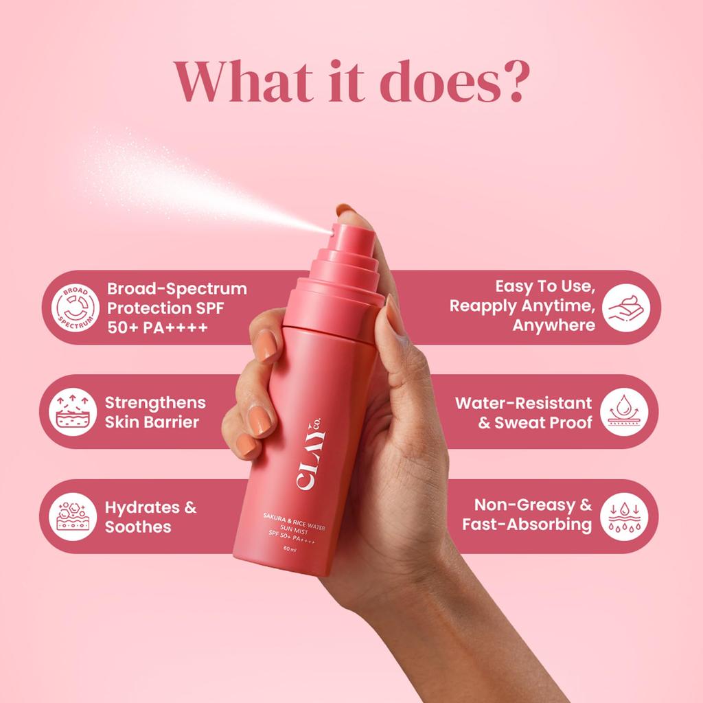 Солнцезащитный спрей Sakura & Rice Water SPF 50+ PA++++ | Ультралегкий солнцезащитный спрей для лица и тела | 100% невидимый, нежирный, без белого налета | UVA + UVB