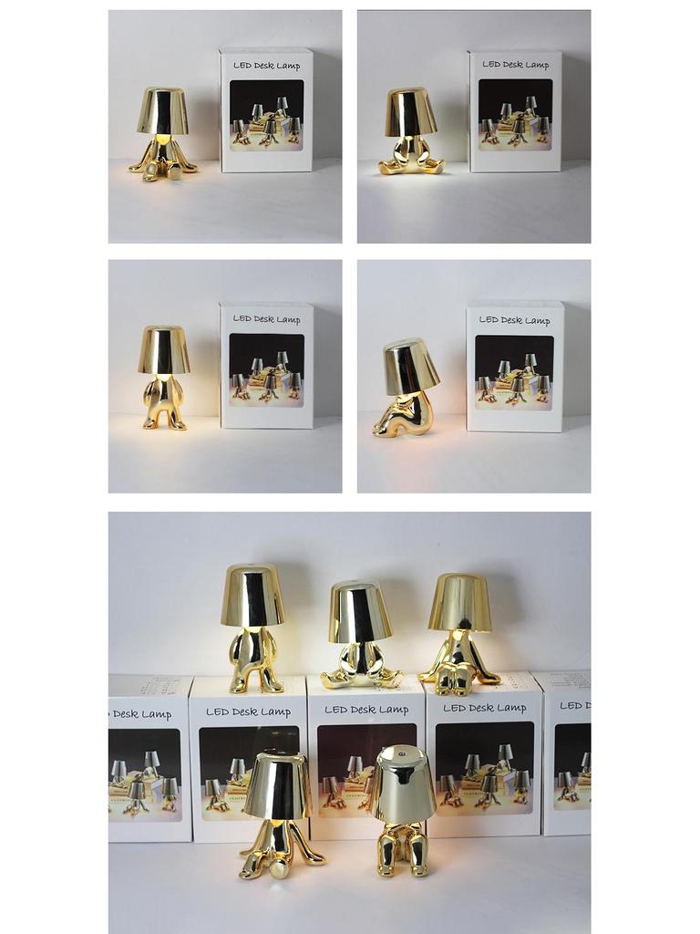 Creative Thinker Electroplated Gold Table Lamp: Rechargeable Night Light & Bedroom Ornament