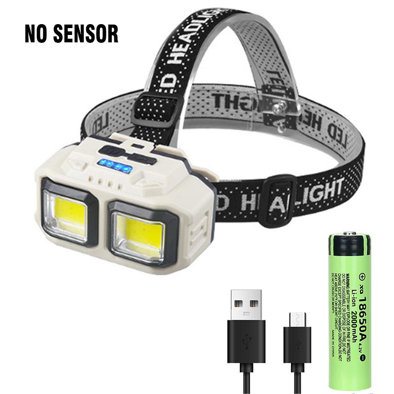 COB LED Мощный налобный фонарь USB Перезаряжаемый налобный фонарь Аккумулятор 18650 Водонепроницаемый налобный фонарь Открытый кемпинг Рыбалка Поисковый фонарь