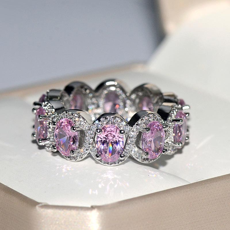 Модное Роскошное Овальное Кольцо с Цирконом AAAA Супер Вспышка, Кольцо с Розовым Цирконом, Женские Украшения, Ювелирные Изделия для Свадебной Вечеринки, Серебряное Кольцо