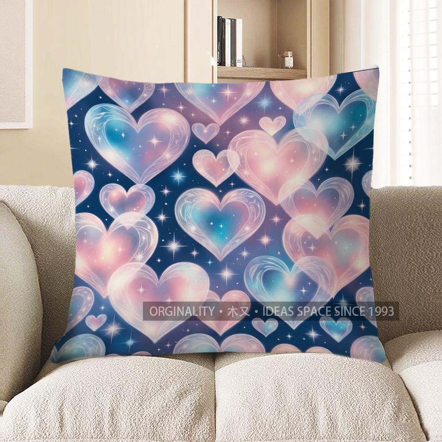 2D Galaxy Hearts Patterned Decorative Pillow Covers Pattern Cushion Cover Suitable For Sofa Bedroom Car Pillow Cover