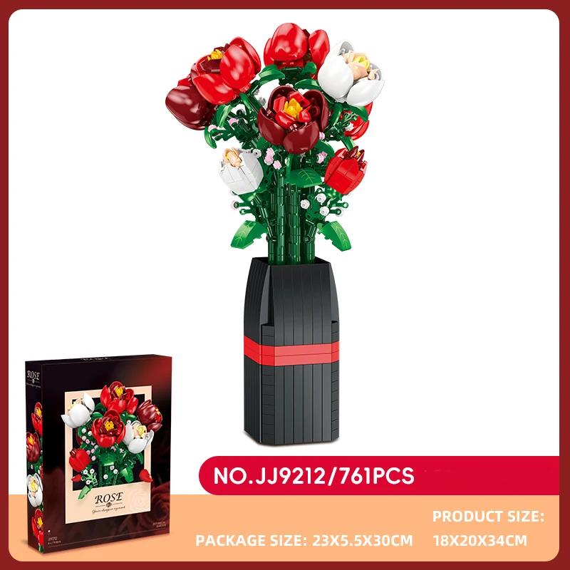 Non-Toxic 761Pcs Flower Bouquet Building Block Red Rose White Rose Vase Bricks Toy Set Adult Home Decoration Children Valentine'S Day Gifts