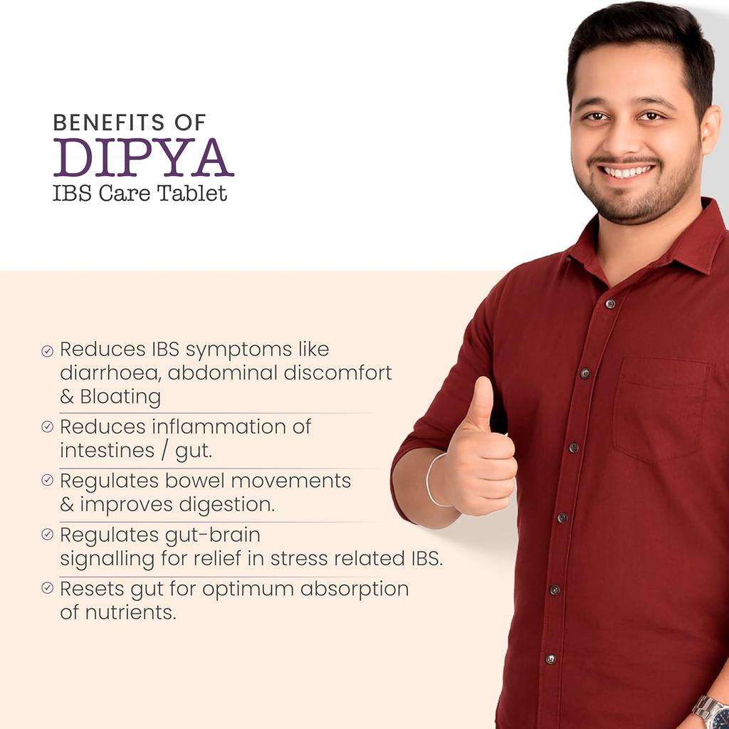 Аюрведическая таблетка Dipya IBS Care для пищеварения, облегчения вздутия и газов, здоровья кишечника – 60 таблеток, упаковка 1 шт.