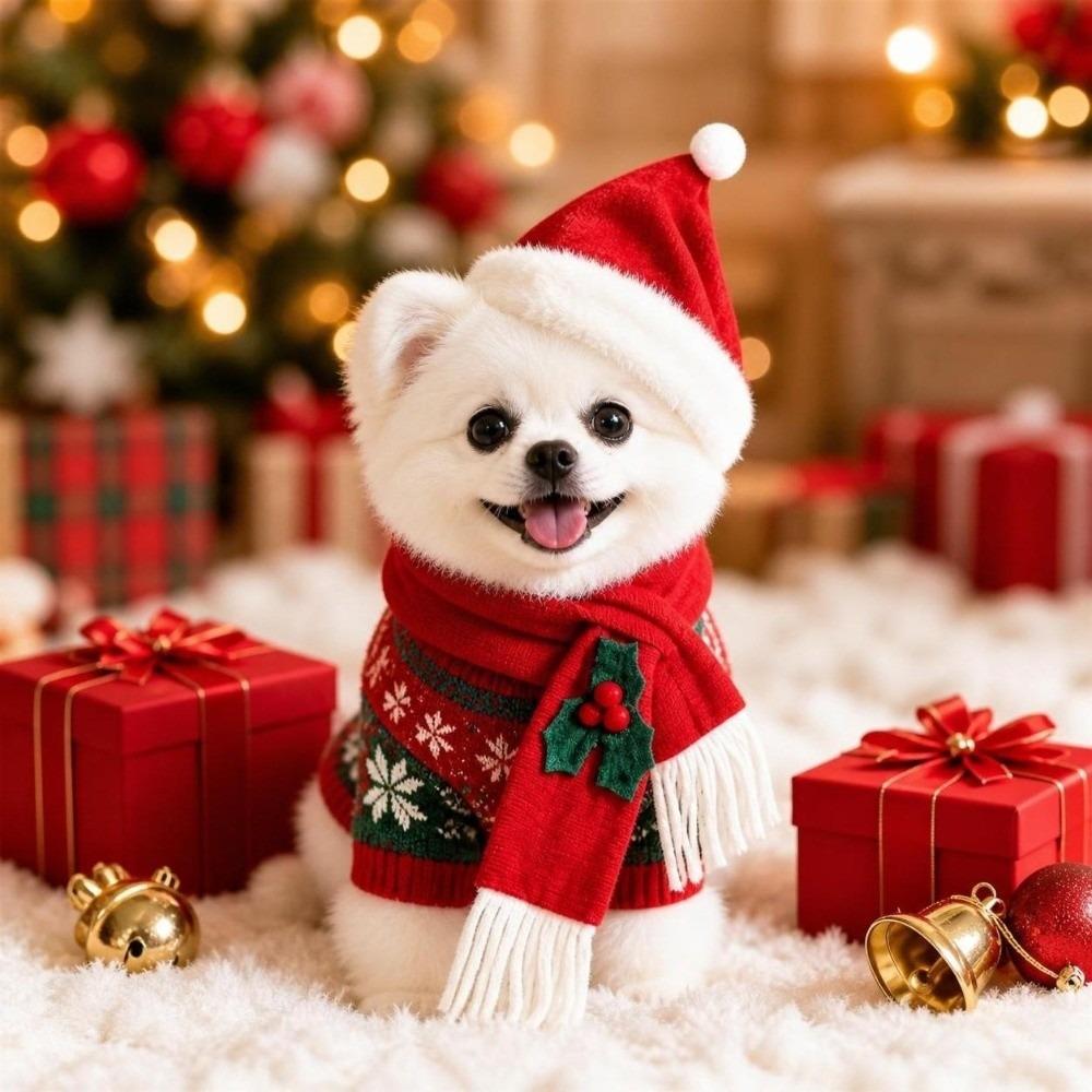 2Pcs/Set Christmas Pet Neck Warmer Winter Dog Bandana Scarf Cute Dog Scarf Collar for Puppy Kitten