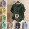 Women's Fashion Round Neck Short Sleeve T-shirt Casual Cotton Linen Graphic Shirt Leisure Loose Cute Owl Prined Summer Blouse Tops Plus Size