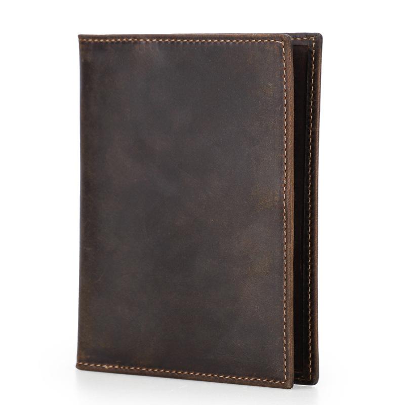 New Black Vintage Crazy Horse Leather RFID Blocking Passport Wallet With AirTag Slot, Family Couple Travel Document ID Holder