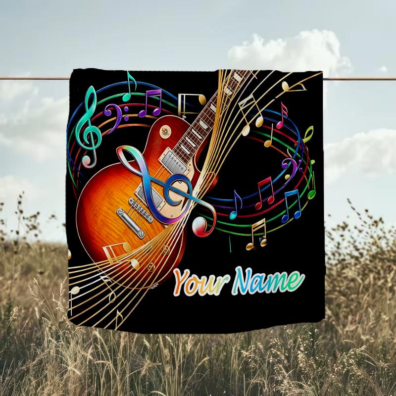 1PC Custom Name Music Notes Guitar Art flannel blanket versatile,all-season throw suitable for the living room,bedroom,camping,travel,and gift