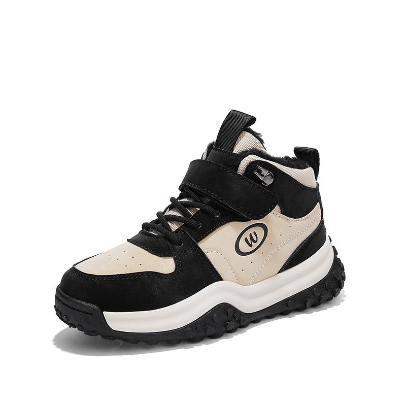 Осень и зима новые круглый носок бархатные теплые толстая подошва увеличивающие рост кожаные зимние ботинки дети среднего и старшего возраста студенты мужского и женского пола с