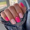 24pcs Pink Square Short Press On Nails with Matte Heart and Polka Dot Patterns - Full Cover Acrylic Stick On Nails for Women
