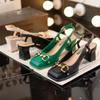 Женские летние повседневные босоножки на плоской подошве во французском стиле на среднем каблуке Туфли Мэри Джейн на толстом каблуке, черные, зеленые, Talon Femme