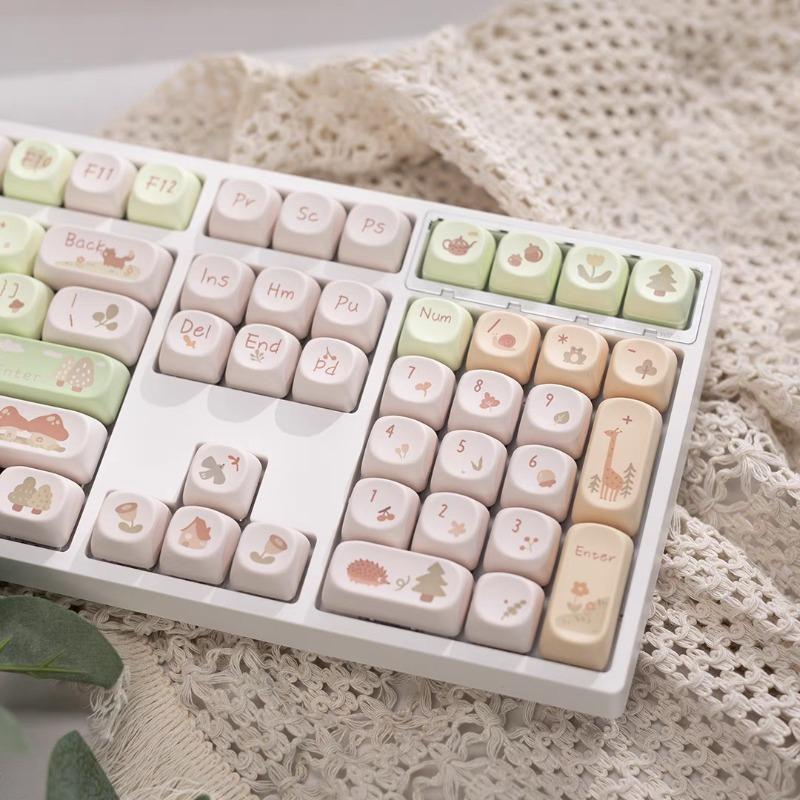 Forest Cabin Keycaps PBT Material MOA Profile 98 99 F87 Cute Cartoon Sublimation Keyboard Decoration Gifts for Women and Girls