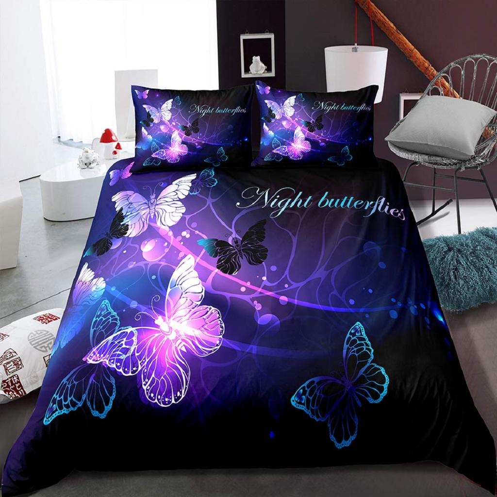 3D Dreamy Night Galaxy Purple Butterfly Printed Purple Flying Duvet Cover Комплект постельного белья для детей, девочек, подростков, взрослых, 3 пододеяльника