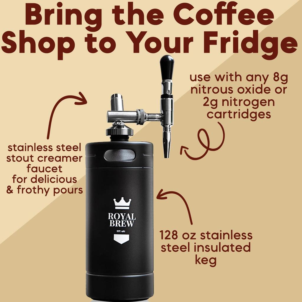 Royal Brew Nitro Cold Brew Coffee Maker Home Keg Kit System Черный Японский дистрибьютор (Матовый 3800млмл) [Авторизованный продукт]