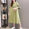 Women's Summer Plus Size Long Dress O-neck Short Sleeve Shirt Dresses Casual Letter Print Midi Dress Knee-Length Dresses