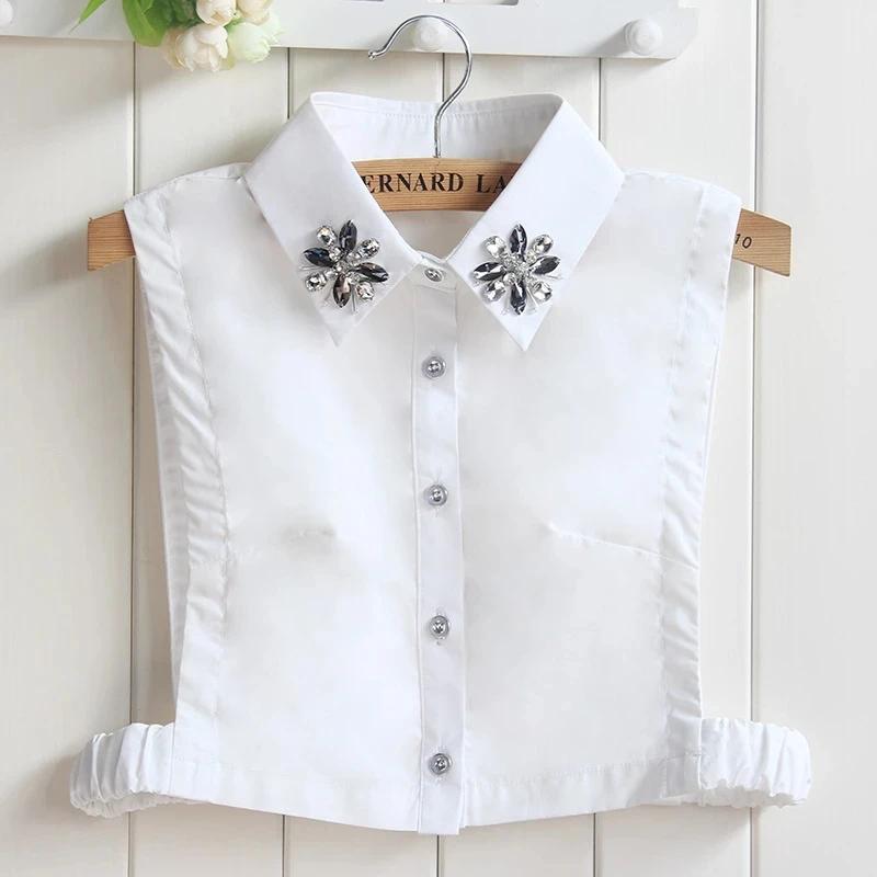 Fashion Embroidery Fake Collar Women Rhinestone Half Shirt Vest Detachable False Collar Faux Cols Lapel Female Necklace Decor