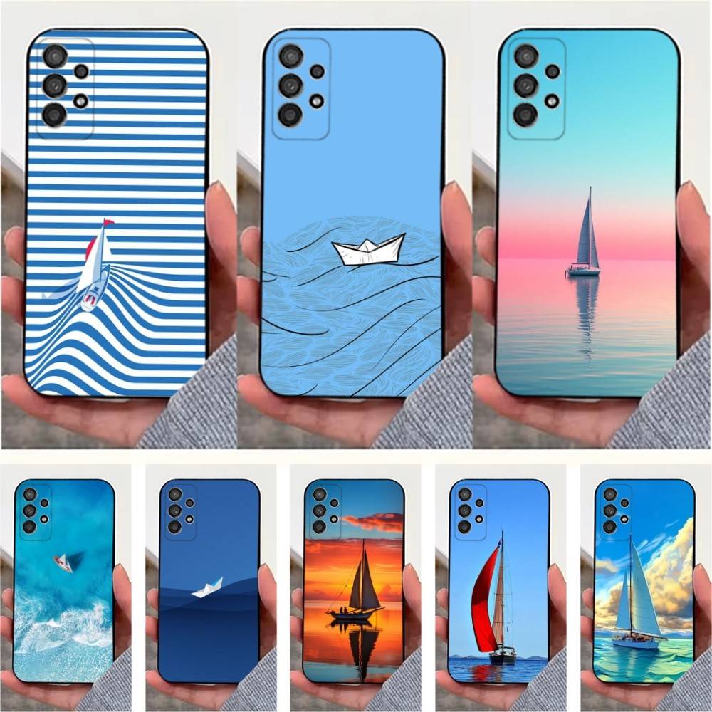 Sailing Boat Case For Samsung S10,Plus,S9,S22,S25,Ultra,S24,S21,S20,S23,FE,Lite,Soft Silicone Black
