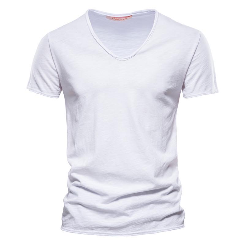 Summer Men's Solid Bamboo Cotton V-Neck T-Shirt - Hot Selling European & American Style