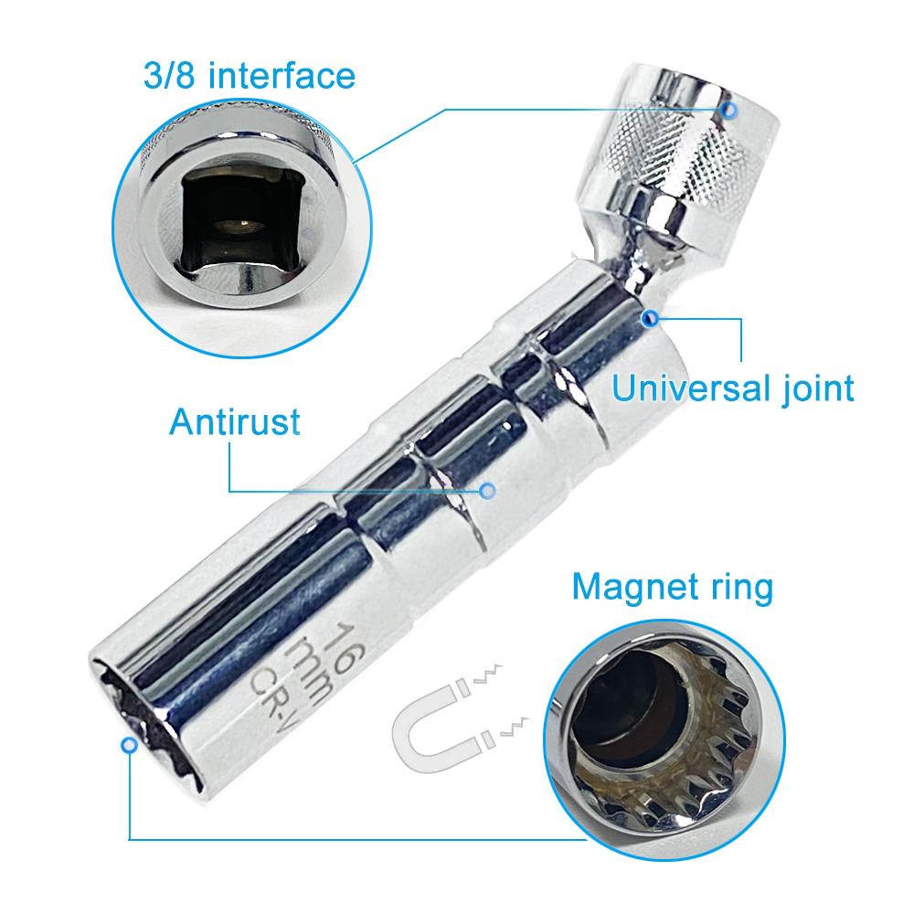 Универсальный магнитный наконечник свечи зажигания, тонкостенный универсальный шарнир 14/16 мм, инструмент для разборки свечей зажигания для ремонта автомобилей