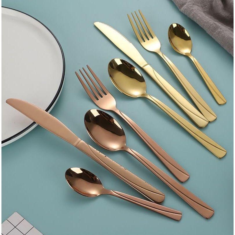 Набор столовых приборов из нержавеющей стали с зеркальной полировкой, покрытый розовым золотом, медный набор столового серебра, набор столовых приборов цвета розового золота