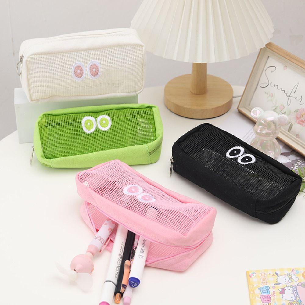 Ins Big Eyes Mesh Pencil Case Cartoon Makeup Pouch Pen Pouch Office School Organizer