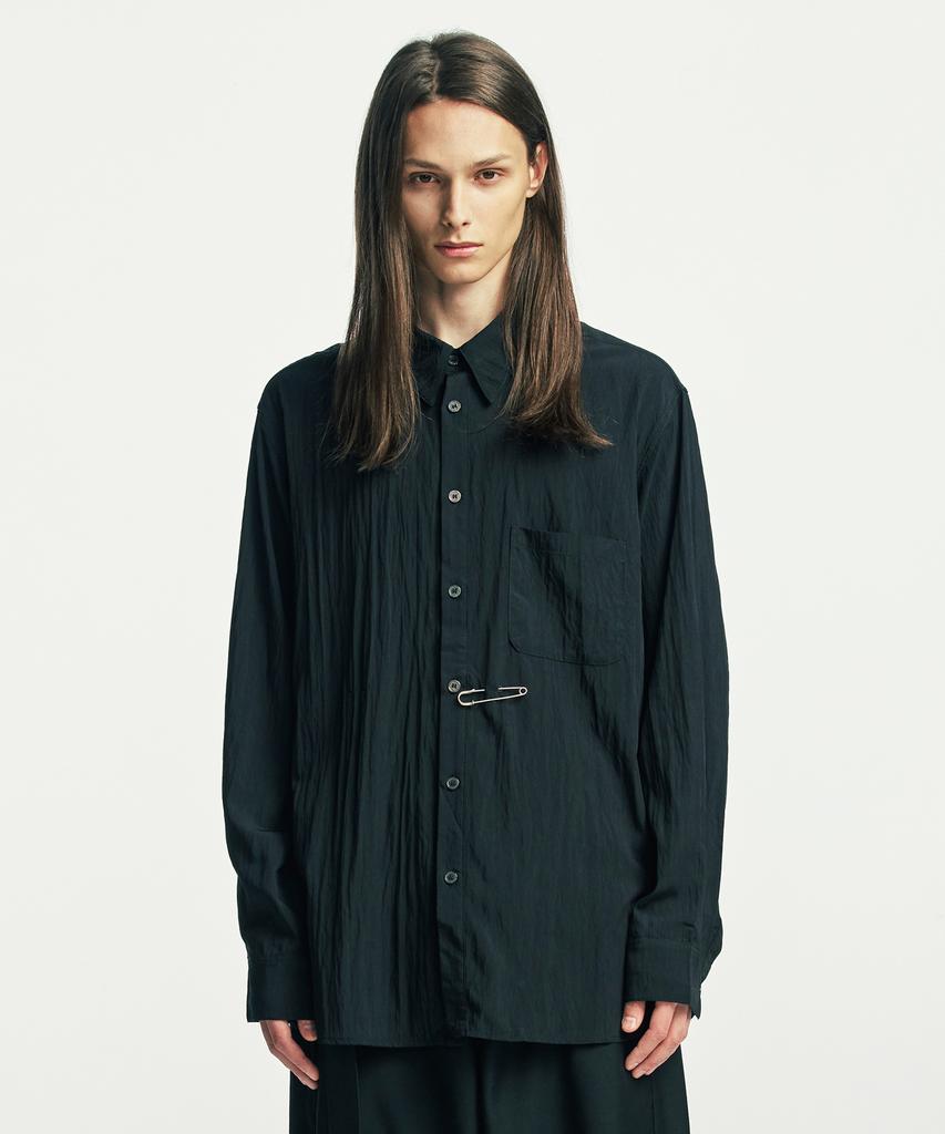SSY [Pin Set] Wrap Pin Drap Shirt Black